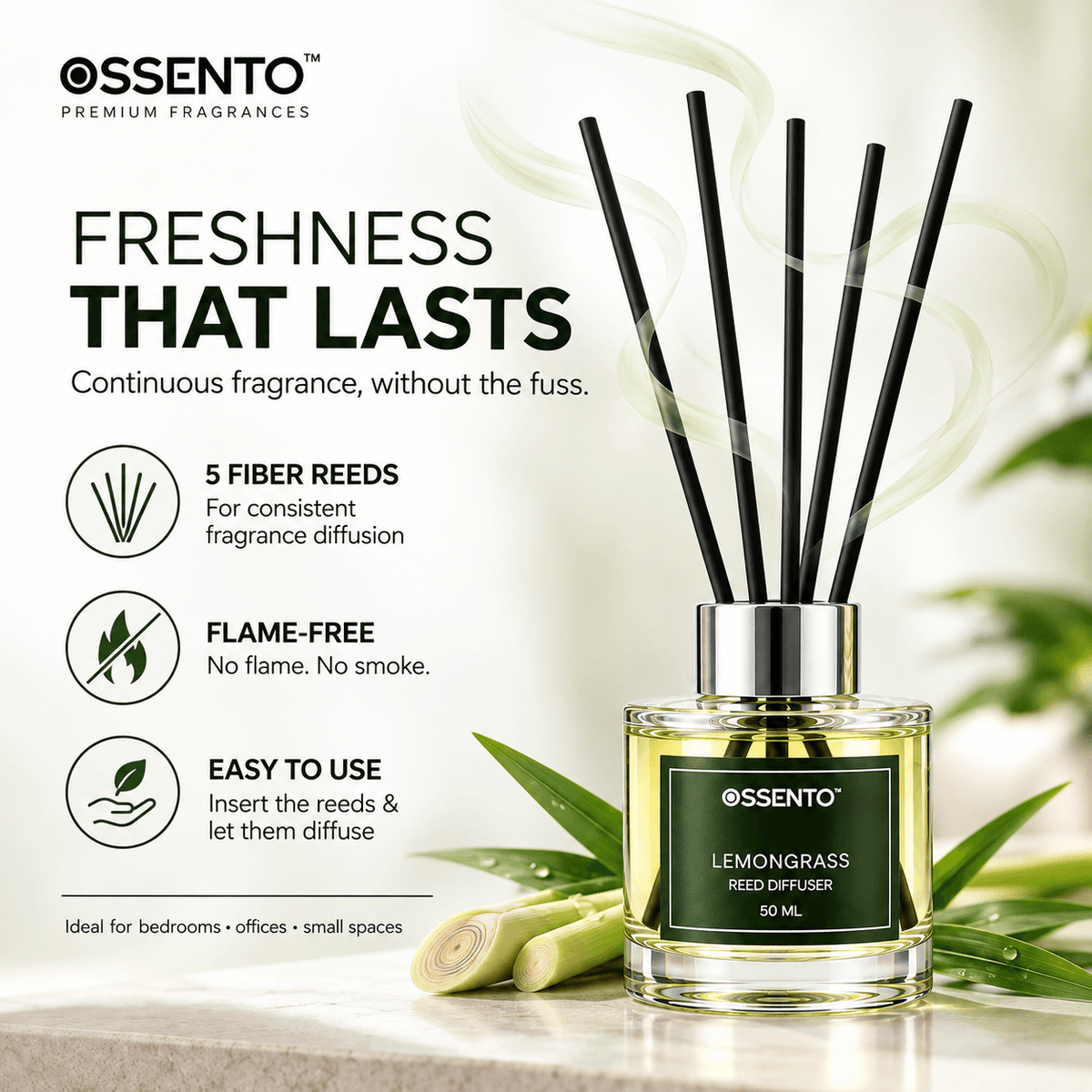 Lemongrass Reed Diffuser for Home & Office | 50 ml