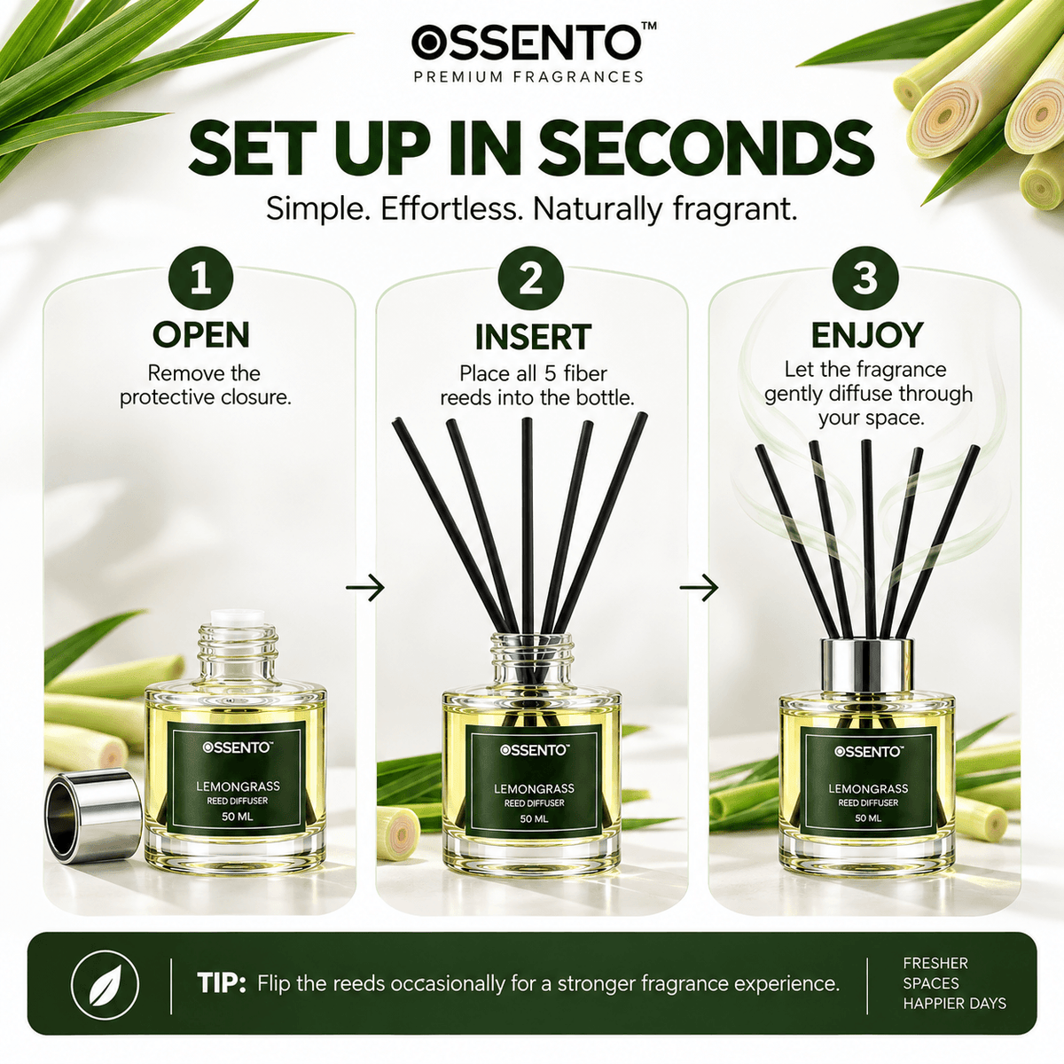 Lemongrass Reed Diffuser for Home & Office | 50 ml