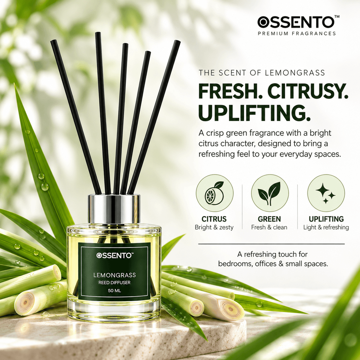 Lemongrass Reed Diffuser for Home & Office | 50 ml