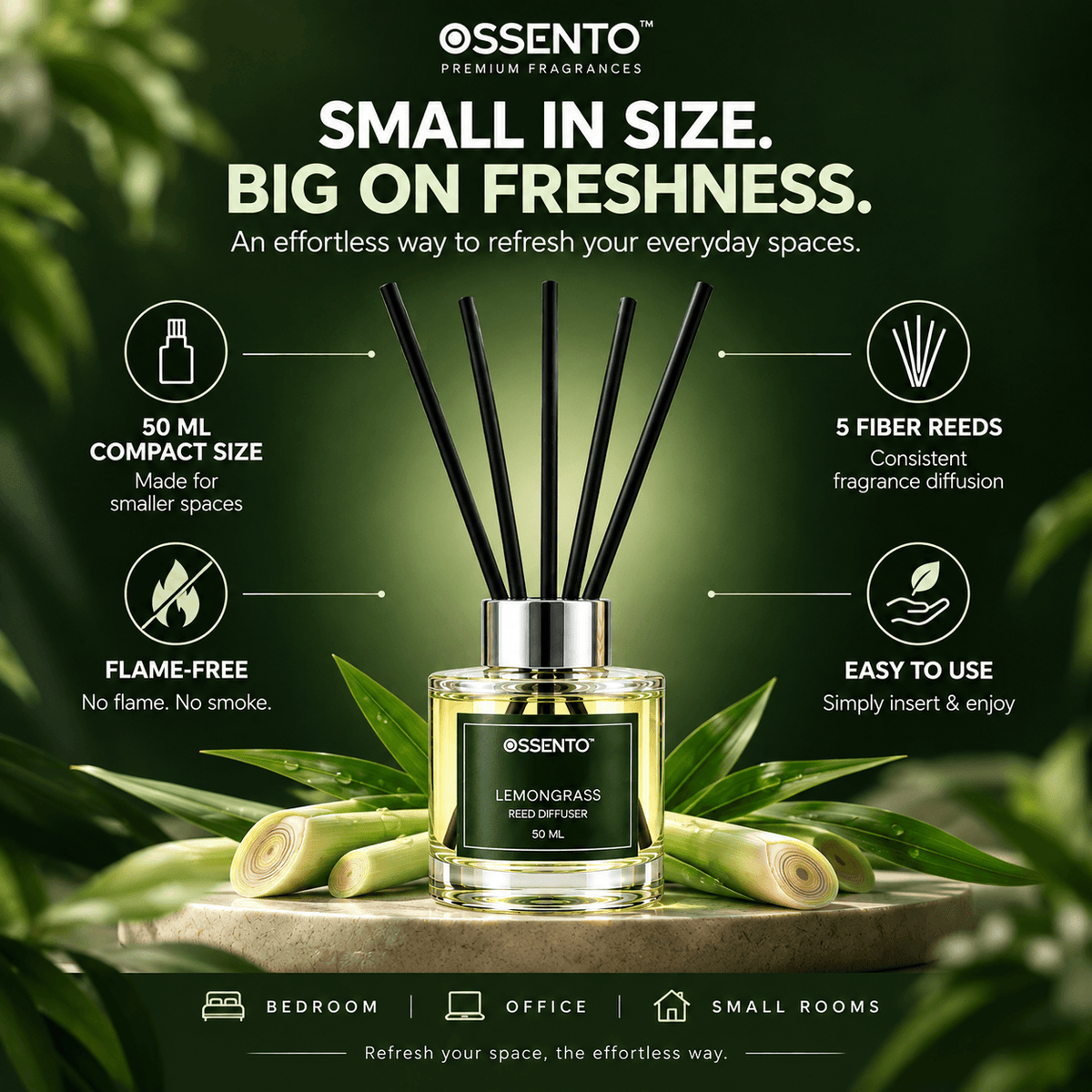 Lemongrass Reed Diffuser for Home & Office | 50 ml