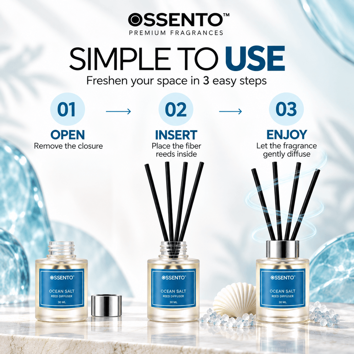 Ocean Salt Reed Diffuser for Bathroom & Small Spaces | 30 ml