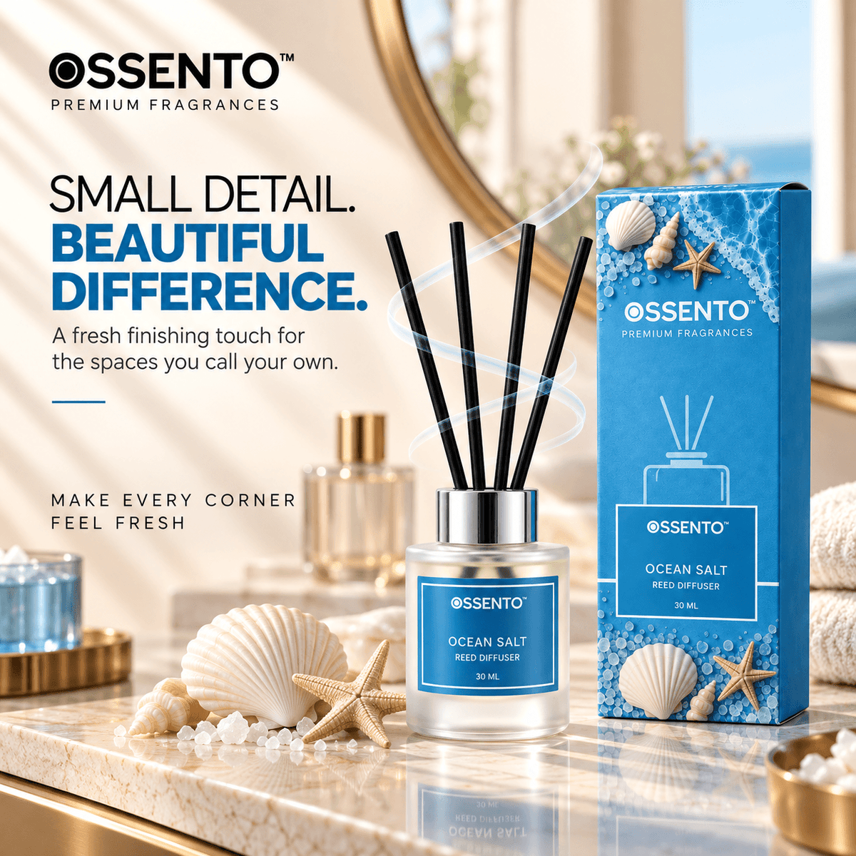 Ocean Salt Reed Diffuser for Bathroom & Small Spaces | 30 ml